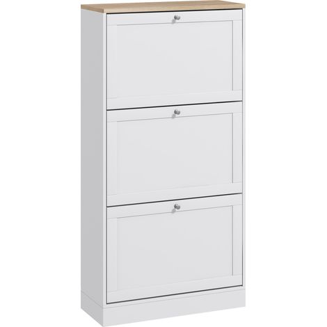 Mobiletto portascarpe moderno e compatto a 3 cassetti, colore bianco, ideale per ingresso e spazi ridotti