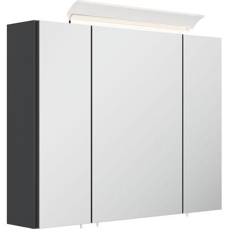 Spiegelschrank 80cm inkl. Design LED-Lampe und Glasböden grafit