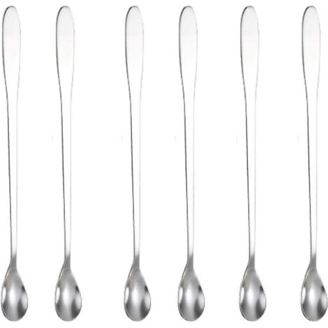 Cuillère À Café Longue - Acier Inoxydable - 23 cm - Pour Glace Café, Thé Glacé, Milk-Shake, Sundae Et Boissons Froides - Lot De 6 (1/5)