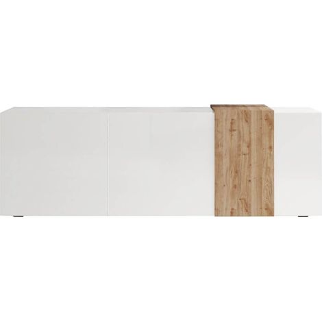 VESUVIO BLANC - Meuble TV 3 Portes Laqué Blanc et Aspect Bois Finition Cadiz (1/3)