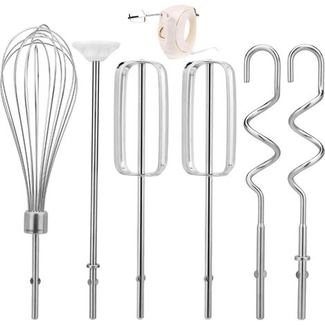 Accessoires pour Batteur à Main Ensemble, 2 Fouet Turbo 1 Fouet à Œufs 2 Crochets Pétrisseurs et 1 Tige de Mélange Compatible avec KHM3 KHM5 KHM7210 KHM7 KHM512 KHM9 KHM312 KHM926 et KHM720 (1/5)