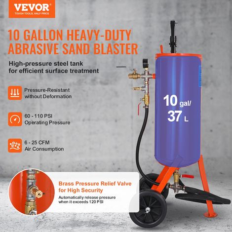 Sableuse Haute Pression Robuste 37 L Kit de Sablage à Air 60-110 PSI Réservoir de Sablage Abrasif Portable avec 2 Buses en Céramiqu… (1/5)