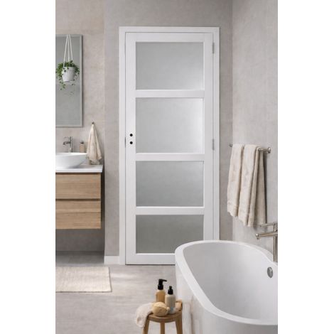 Bloque de puerta Tana con vitrina blanca H204 x L73 cm, costado tablero P. izquierdo, GD MENUISERIES