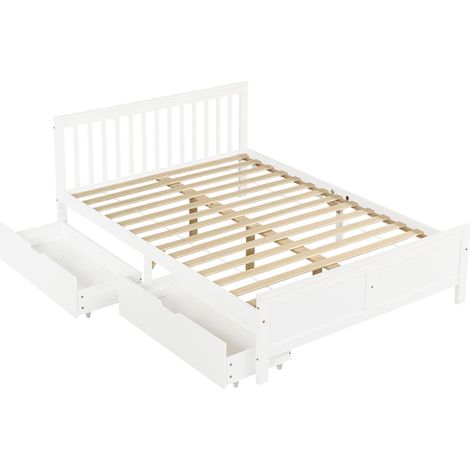 Letto matrimoniale in legno bianco con cassetti contenitore 140 x 200 cm (1/5)