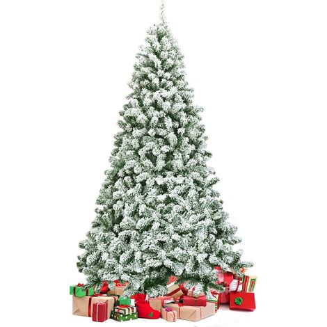 COSTWAY Albero di Natale 135/180/225 cm, Albero di Natale Innevato in PVC, Albero di Natale Artificiale con 400/928/1364 Rami Folti e Realistici e Base di Metallo, Verde (225 cm) (1/5)