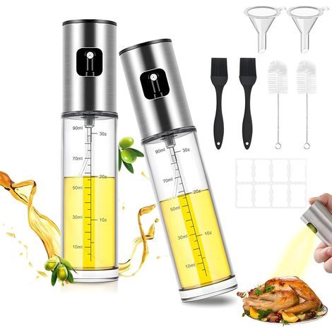 2 Pièces Vaporisateur Huile Cuisine 100ml Verre Acier Inoxydable Avec Échelle Pour Griller Salades Four