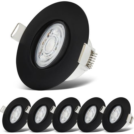 Spot encastrable 68mm set de 6 - 230V, 4,9W, 480lm, LED, IP65, blanc chaud, noir