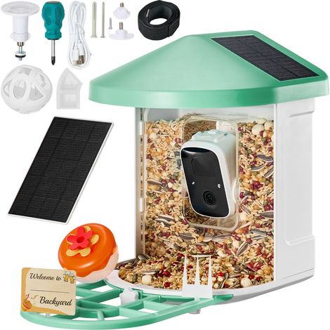 Intelligentes Vogelhaus mit 2K HD-Kamera, KI-gestützter Identifizierung von über 10.000 Arten, Solarbetrieb, automatischer Aufnahme und sofortiger Benachrichtigung, kabellos für den Außeneinsatz, Gesc (1/5)