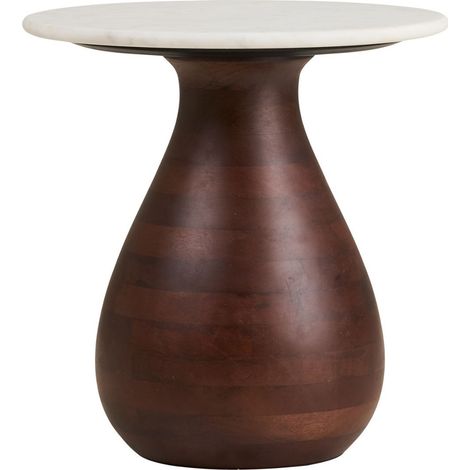 Bout de canapé Ø40cm plateau en marbre pied en manguier teinté - ELKE (1/5)