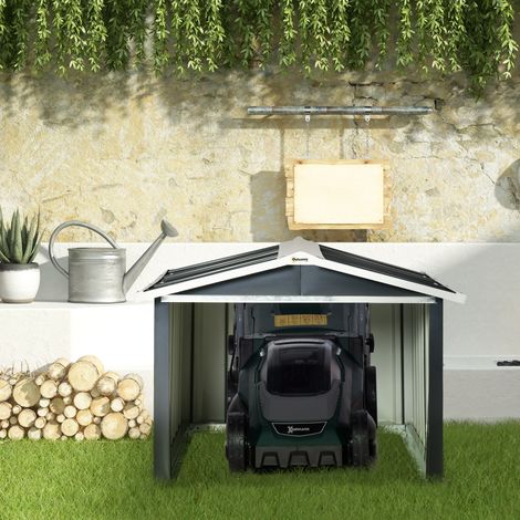 Garage für Mähroboter aus verzinktem Stahl mit Satteldach für den Garten, 87 x 103 x 66 cm, Dunkelgrau