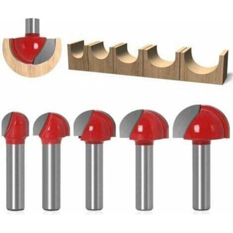 Rundboden-Holzfräser, 5-teiliges Set, 8-mm-Schaft, 12/16/19/22/25,4 mm, Hartmetall-Nutfräser für Oberfräsen