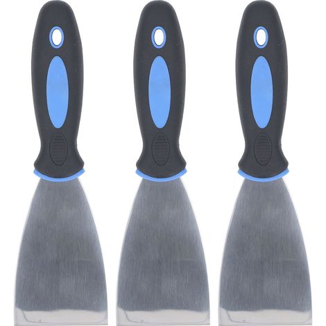3 grattoirs enduit inox poignée plastique – Kit peinture gravure spackle placo réparation étalement 2,5in (1/5)