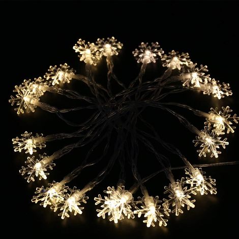 3 m lange Lichterkette mit 20 LED-Schneeflocken, USB-betrieben, warmweiß