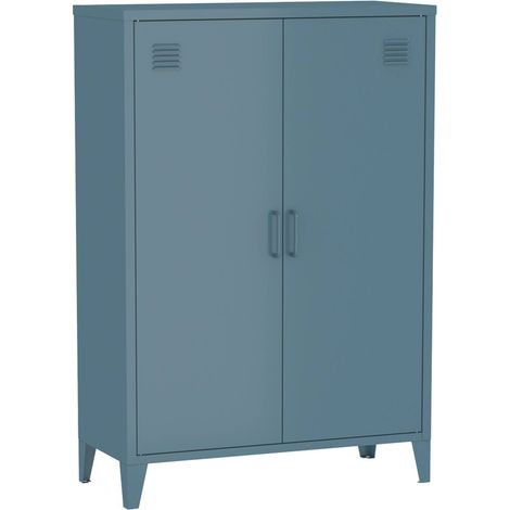 Metal sideboard cabinet with 2 storage compartments, industrial-style Grey Blue 75x33x110 cm - Soho