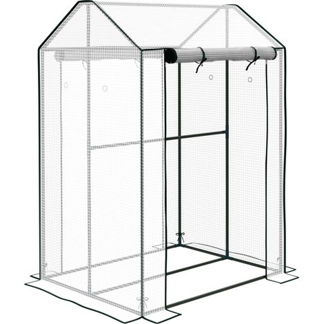 Invernadero de lámina con doble puerta, estructura de acero, blanco, 100 x 80 x 150 cm, HOMVRA (1/5)