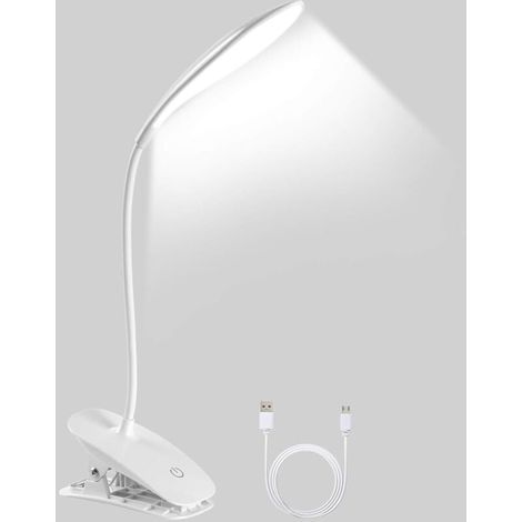 Lampe de Bureau LED, Lampe de Bureau à Pince, 360° USB Lampe de Lecture à Pince Rechargeable,3 Températures de Couleur et Luminosité Réglables,Flexible Tactile Lampe Bureau pour Lecture, Bureau [Class (1/4)