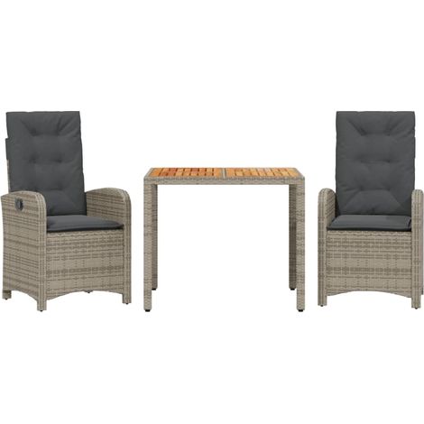 Set comedor de jardín 3 piezas con cojines ratán sintético gris vidaXL (1/5)