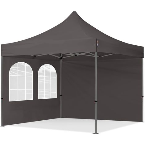 3x3m Pop Up Gazebo PREMIUM Steel 40 mm, incl. Sidewalls with Windows, dark grey High Performance Polyester approx. 350g/m²