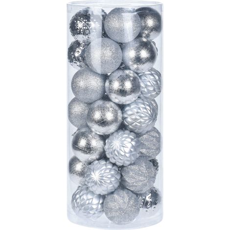 35 Stück diamantierte silberne Weihnachtsbaumkugeln