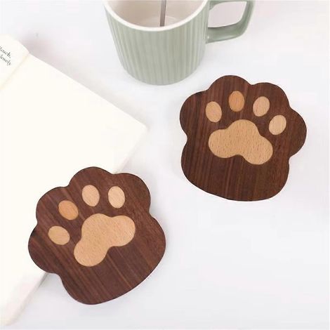 Dessous de verre en bois absorbants en forme de griffe de chat (comme illustré) (1/5)