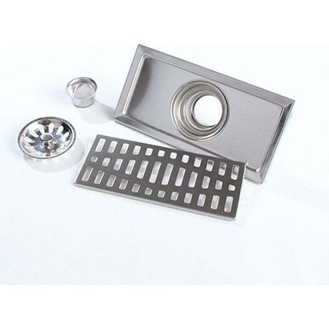 Scarico a pavimento rettangolare in acciaio inox da 20x10 cm per bagno, doccia, cucina, griglia di scarico