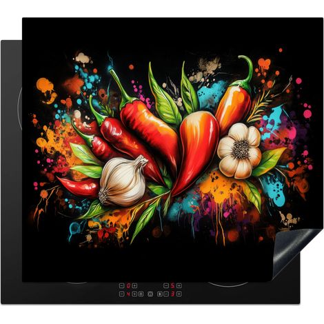 Induction Hob Protector Vegetable - Pepper - Garlic - Graffiti - Paint - Colorful 60x52 cm