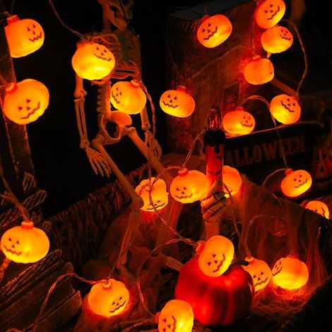Luci a forma di zucca di Halloween - 20 LED - 3 m - Arancione 3D - A batteria - Per interni ed esterni - Decorazione per feste (1/5)