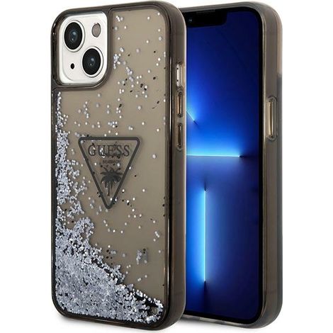 Coque rigide noire à paillettes liquides Guess GUHCP14MLFCTPK pour iPhone 14 Plus/15 Plus 6,7 pouces, collection Palm.