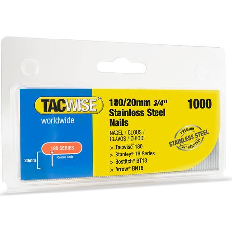 Tacwise 1510 Chiodi Brad 18G Acciaio Inossidabile Tipo 180/20 mm, Confezione da 1000