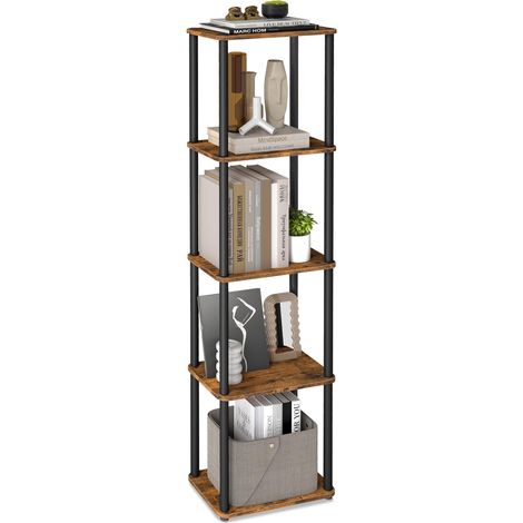 Bibliothèque, Étagère à 5 Niveaux, Assemblage Ultra-Rapide sans Outils, Étagère de Rangement, 23,8 x 38 x 139 cm, pour Salon, Chambre, Cuisine, Marron Rustique et Noir d’Encre LLS135K01 (1/5)