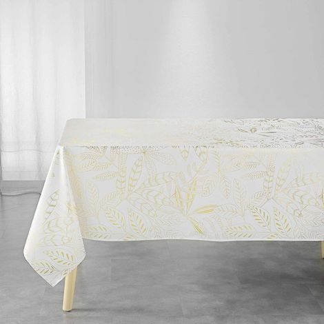 Nappe rectangle "Belflor" à imprimés végétation métallisés - Blanc/or - 150 x 300 cm - Livraison gratuite (1/3)