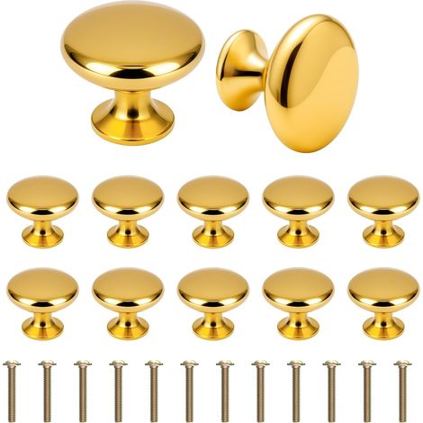 Lot de 12 Boutons de Porte, Rond Boutons de Tiroir 30mm Poignées de Meuble Or pour Placard Armoire Cuisine (1/5)