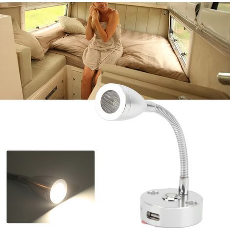 Lampe de lecture RV flexible 3 couleurs 12‑24V 3W USB rechargeable pour bateaux et yachts argentée (1/5)