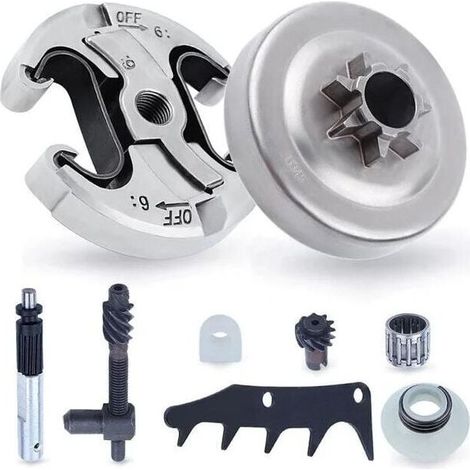 Pignon et Embrayage pour Husqvarna 345 445 340 450, Pignon de Chaîne .325' Pas 6 Dents + Tambour d'embrayage + Roulement Pièces de Rechange Tronçonneuse Accessoire Kit 8 en 1 (1/5)