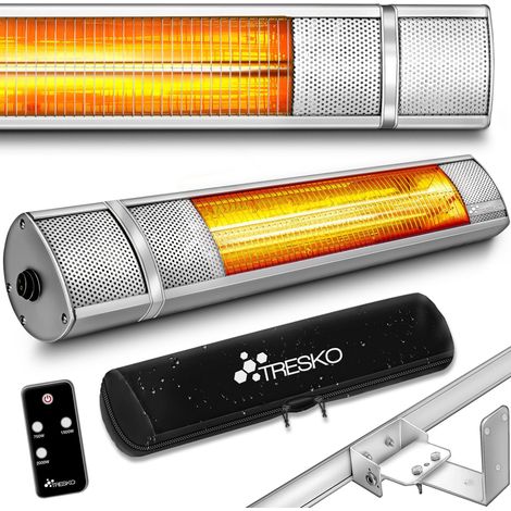 TRESKO Infrarot Heizstrahler 2000W Silber mit Fernbedienung & Abdeckung Wärmestrahler Terrasse elektrisch mit 3 Heizstufen Terrassenstrahler Innen & Außen Wand-Heizstrahler Infrarotstrahler Quarzst
