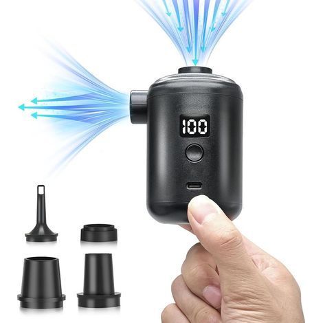 Electric Air Pump,3600 mAh Rechargeable USB Air Pump,Mini Electric Inflator,280L/min,with Set of 4 Nozzles,Digital Battery Display,Portable for Inflatable Mattresses,Camping (1/5)