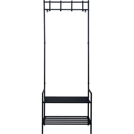 Guardaroba con scarpiera, nero, appendiabiti, metallo, postazione per cani, attaccapanni, posto auto guinzaglio per cani, 4 ganci appendiabiti, mensola in MDF, autoportante, H 168,5 cm (1/5)