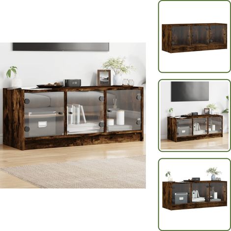 The Living Store Meuble TV avec portes en verre chêne fumé 102x37x42 cm - Meubles Tv - Meuble Tv - Support Tv - Unité Tv - Meuble Rangement