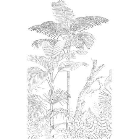 A.S. Creations – Papier peint panoramique jungle noir et blanc – Fresque décorative lessivable – Raccordable – 230g/m² – Résistance à la lumière (1/3)