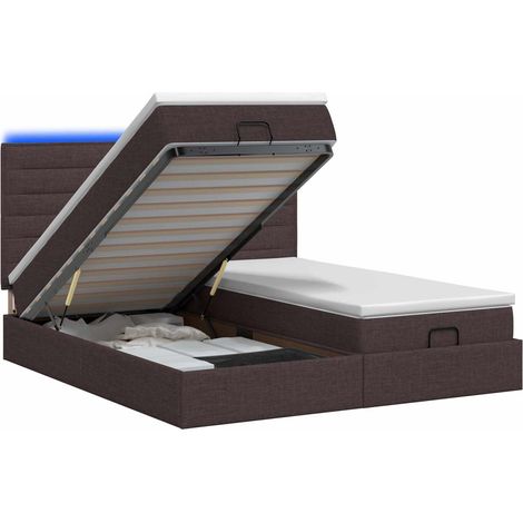 Lit coffre avec matelas et LED Marron foncé 200 x 200 cm Tissu vidaXL (1/5)