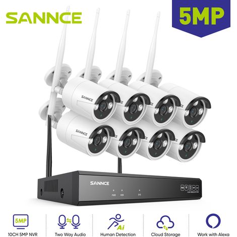 SANNCE Kit de vidéosurveillance Extérieur Sans fil 5MP NVR 8×Caméras Vision Nocturne Interphone Bidirectionnel CCTV Système de caméra de sécurité WiFi IP Caméras (1/5)