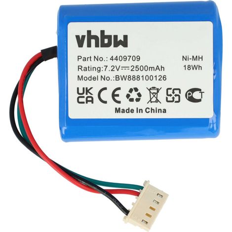 1x Batterie compatible avec iRobot Braava 300, 380, 390, 2000, 380T, 390T, 381 robot électroménager (2500mAh, 7,2V, NiMH)