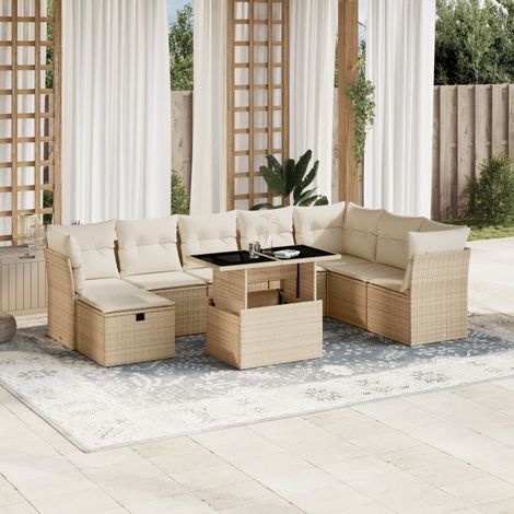 9-tlg. Garten-Sofagarnitur mit Kissen Beige Poly Rattan vidaXL (1/5)