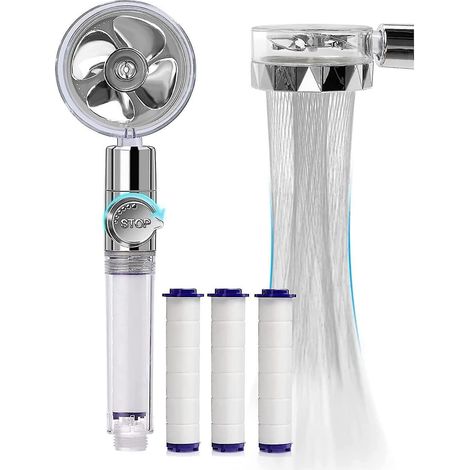 Douchette, système anticalcaire à économie d'eau, hélice haute pression 360°, filtre à trois niveaux, 3 cartouches de coton PP remplaçables (argent) (1/5)