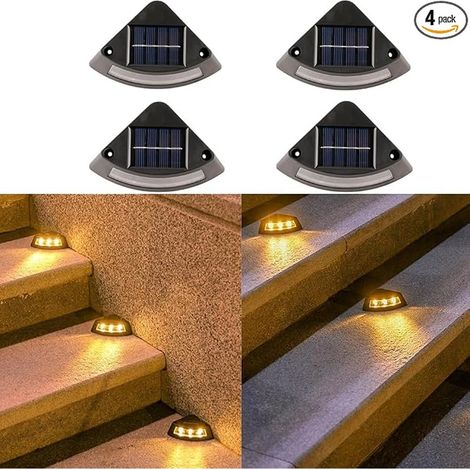 Lot de 4 lampes solaires d'escalier pour l'extérieur, 4 lampes solaires à LED étanches pour marches, terrasses, clôtures, balcons, escaliers et jardins (1/5)