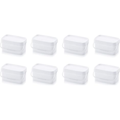 Lot de 8 - Seau - Couvercle - Empilable Usage Alimentaire Polypropylène Stockage Cuisine Blanc 23,5x15cm