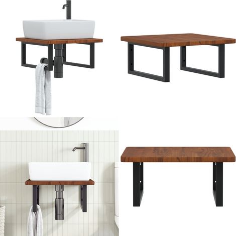 Étagère de vasque murale acier et bois de chêne massif - Étagère de lavabo - Support de vasque (1/5)
