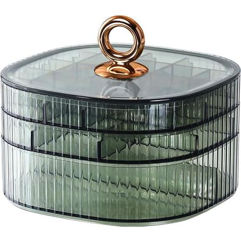 Boîte à bijoux en acrylique à 3 niveaux avec poignée, organisateur de bijoux transparent pour femmes et filles, boîte de rangement cosmétique verte et présentoir à bijoux (1/5)