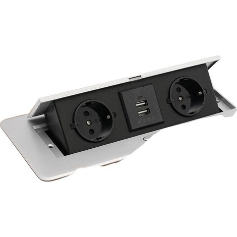 Pop-Up-Steckdose, Aluminiumlegierung, USB-Ladeanschlüsse, Silber (1/2)