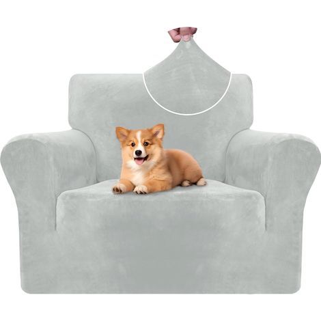 Housse Fauteuil Velour 1 Place, Housse Canape Extensible avec Accoudoirs, Universelle Sofa Cover Antidérapante, Protection Couvre Canapé Anti Poils Animaux, Lavable, Gris Argenté (1/5)